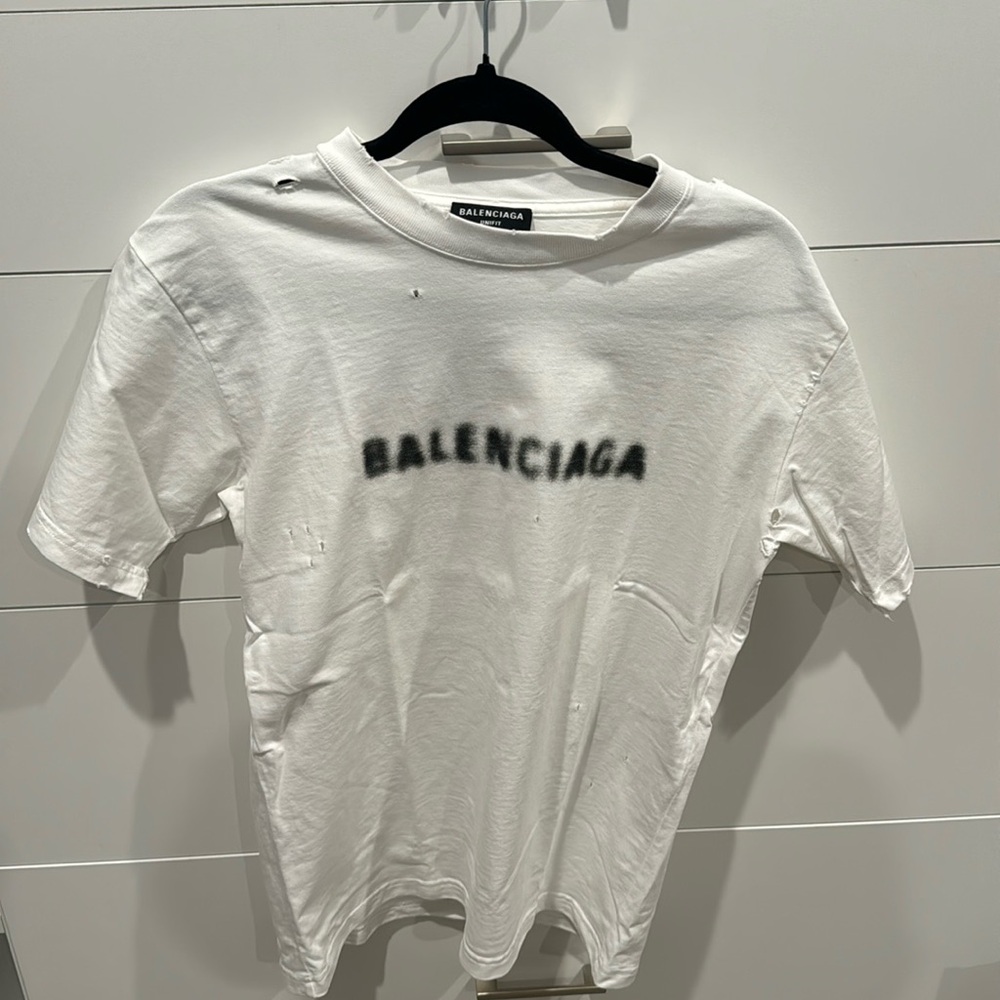 Balenciaga Blurred Logo T-Shirt with holes